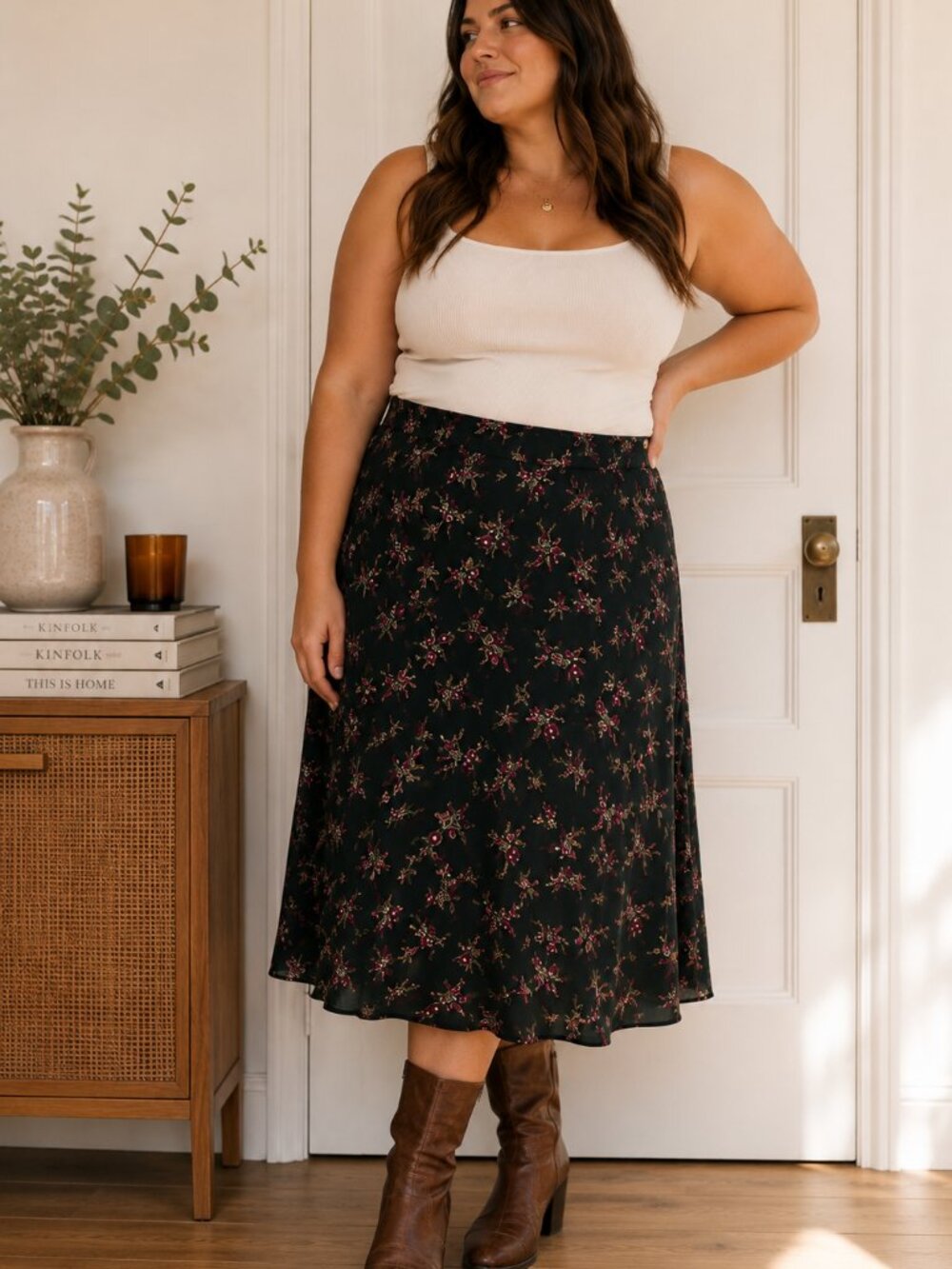 Vintage Maggie Lawrence Floral Rayon Midi Skirt 14 16 90s ✨
